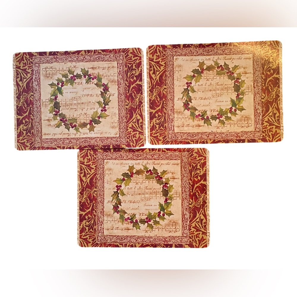 Vintage Holly Wreath Christmas Themed Cork Board Placemats Set Of‎ 3 EUC